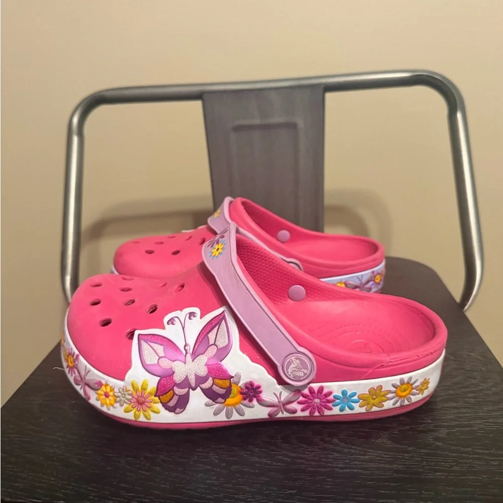 CROCS Kids Pink Floral Butterfly Clogs
